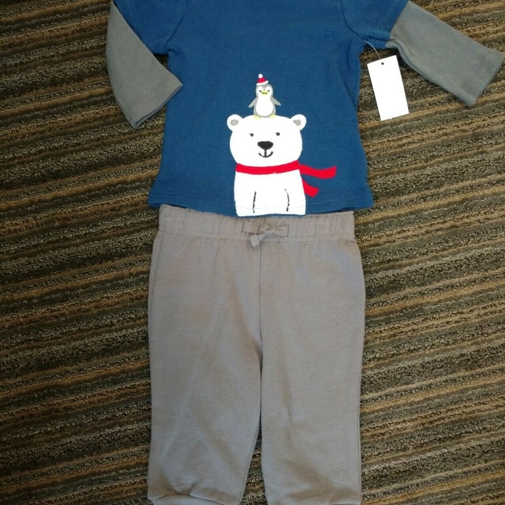 Infant boys Little Wonders 2p outfit shirt & pants, fleece, polar bear, layette